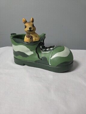 Vintage Ceramic Decorative Camouflage  Boot Planter With Chipmunk/ Squirrel